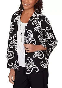 Petite Crowd Pleaser Paisley Embroidered Two One Shirt