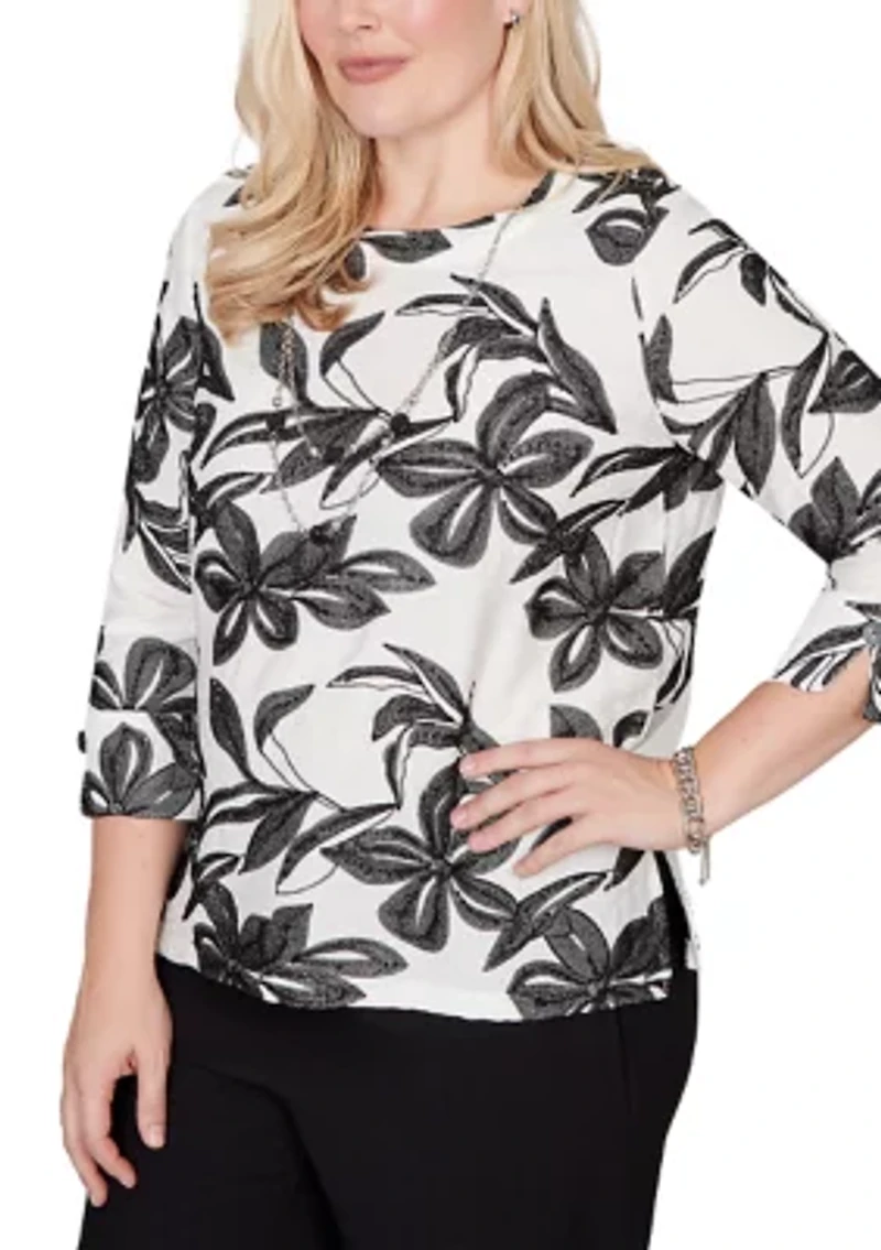 Petite Crowd Pleaser Flower Embroidered Top