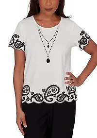 Petite Crowd Pleaser Paisley Border T-Shirt