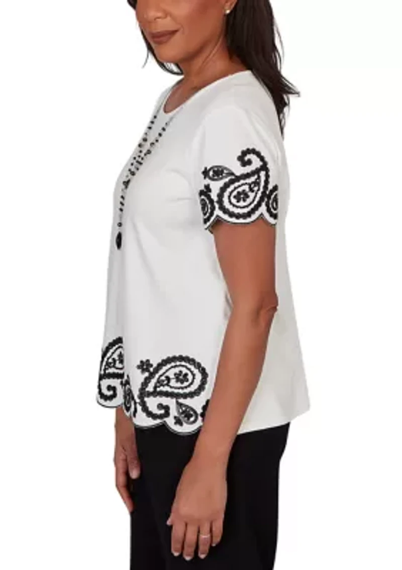 Petite Crowd Pleaser Paisley Border T-Shirt