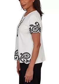 Petite Crowd Pleaser Paisley Border T-Shirt