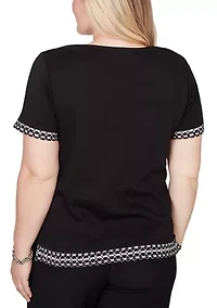 Petite Crowd Pleaser Sequin Flower Top with Lace Border
