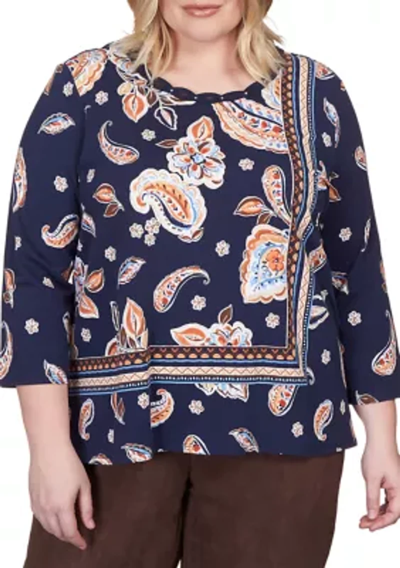 Plus Paisley Border Print Top