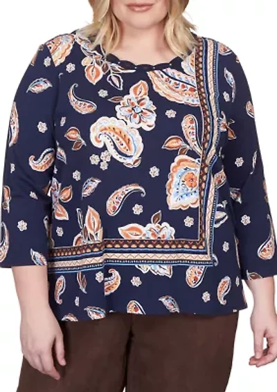 Plus Paisley Border Print Top