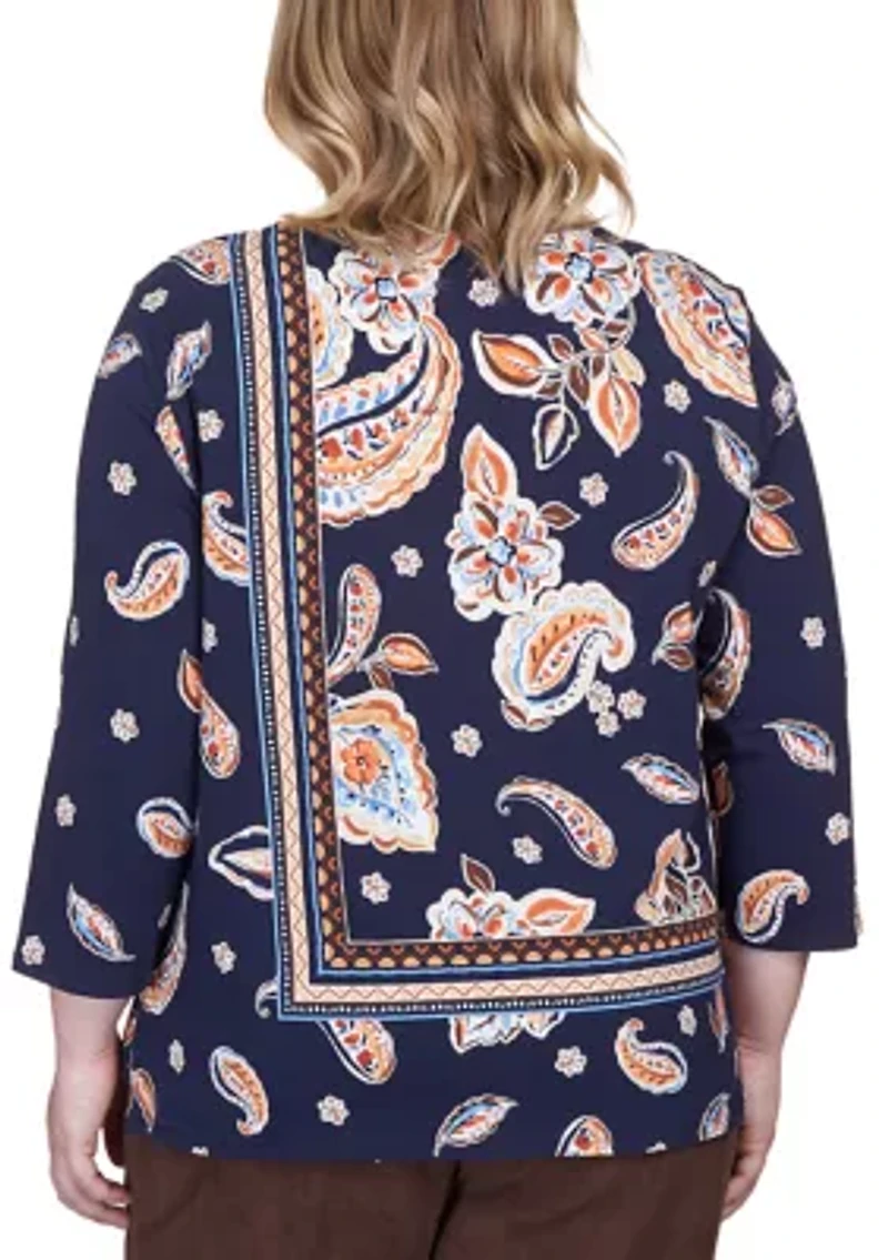 Plus Paisley Border Print Top