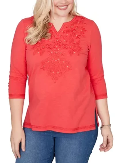 Women's Port Side Tonal Embroidered Yoke Top