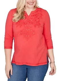 Women's Port Side Tonal Embroidered Yoke Top