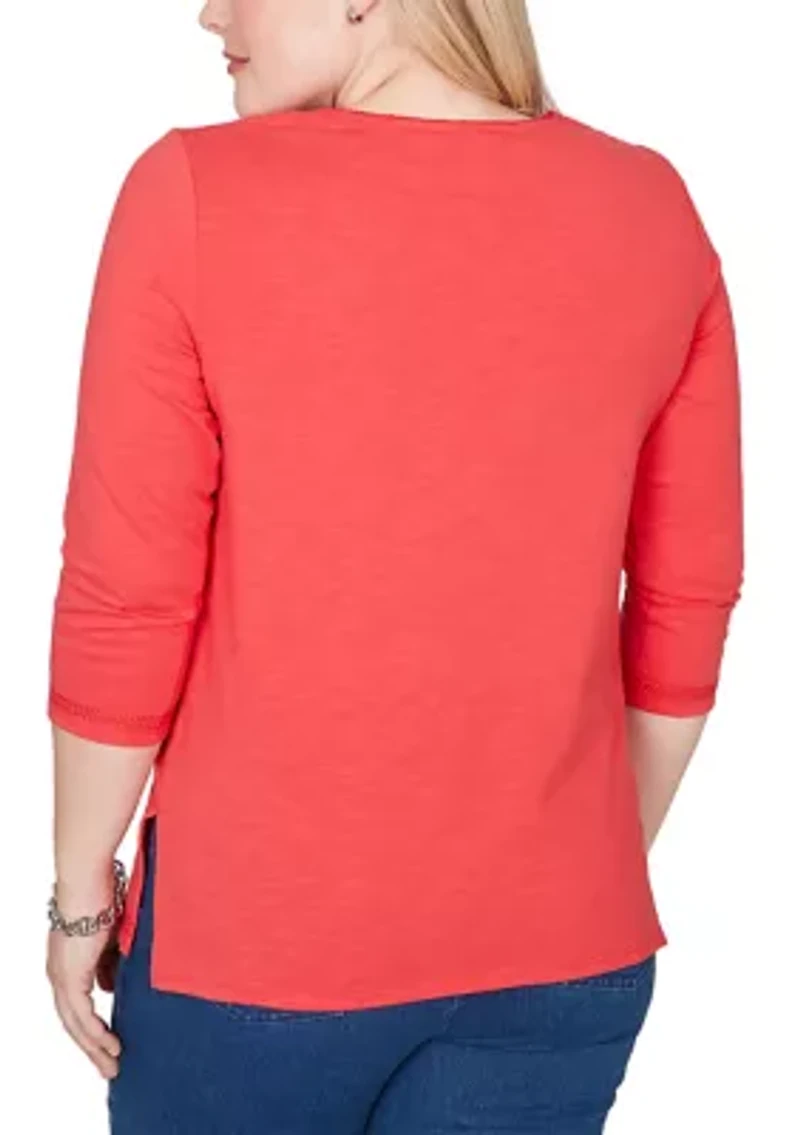 Women's Port Side Tonal Embroidered Yoke Top
