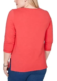 Women's Port Side Tonal Embroidered Yoke Top