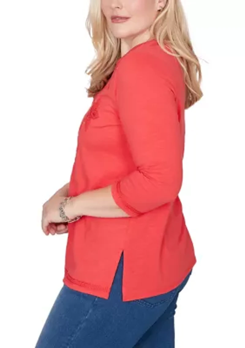 Women's Port Side Tonal Embroidered Yoke Top