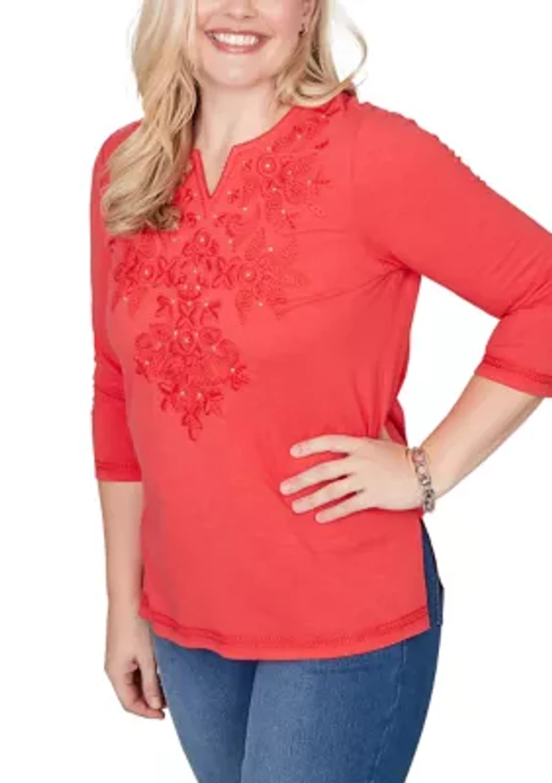 Women's Port Side Tonal Embroidered Yoke Top