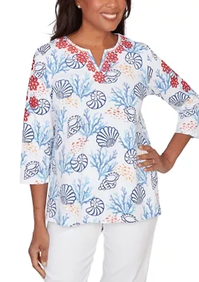 Women's Port Side Shell Print with Embroidery