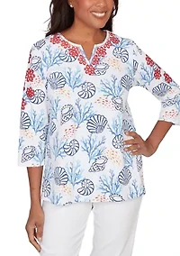 Women's Port Side Shell Print with Embroidery