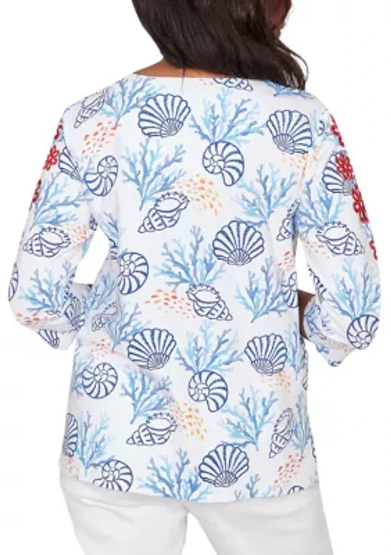 Women's Port Side Shell Print with Embroidery