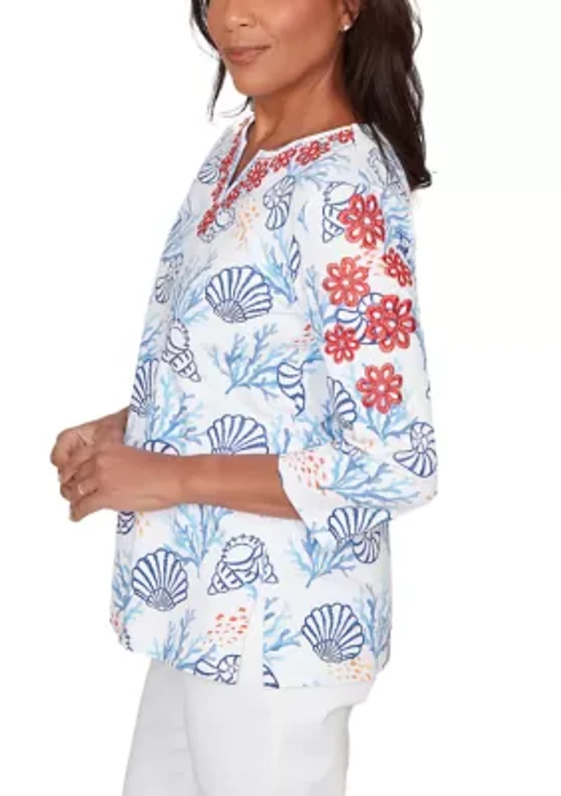 Women's Port Side Shell Print with Embroidery