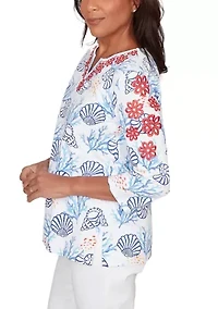 Women's Port Side Shell Print with Embroidery