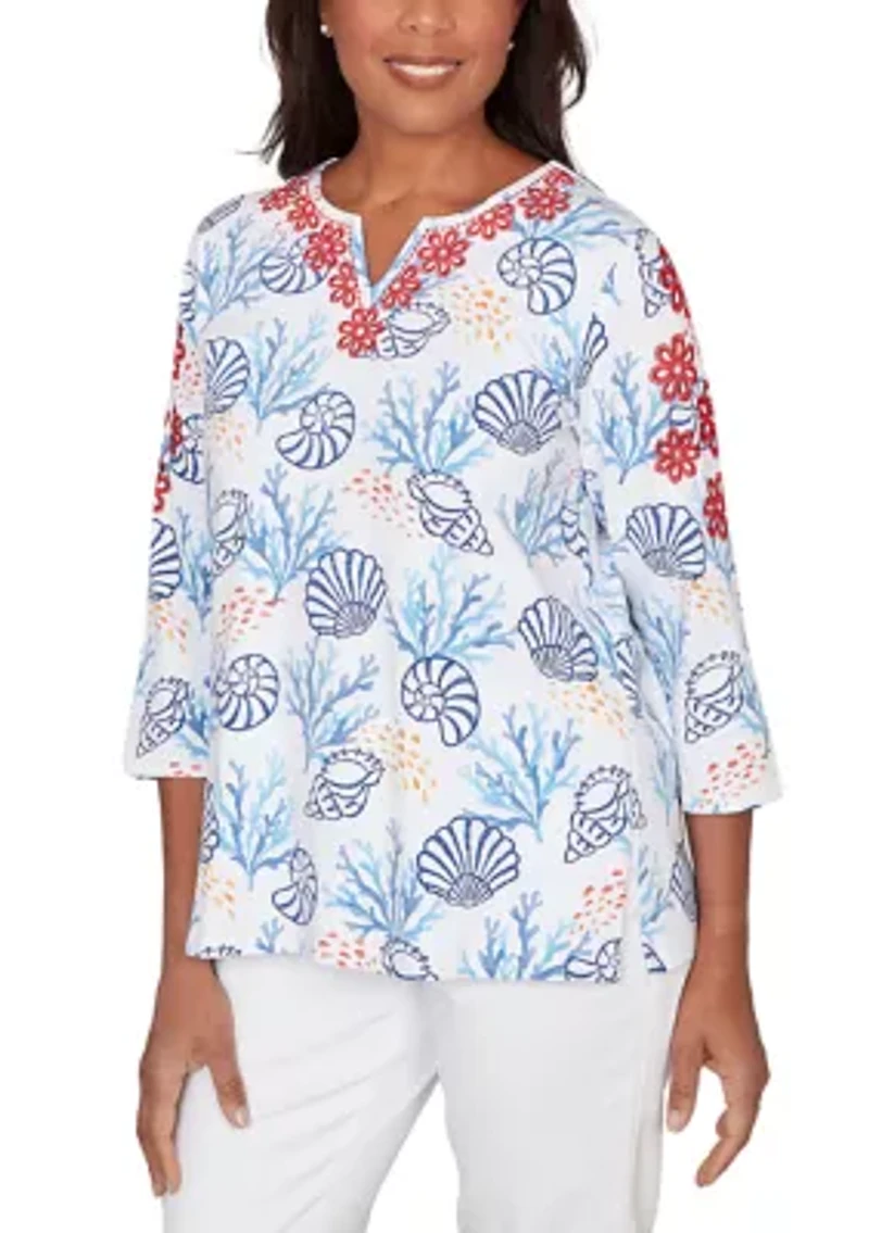 Women's Port Side Shell Print with Embroidery