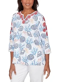 Women's Port Side Shell Print with Embroidery