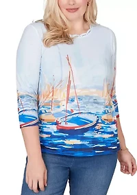 Women's Port Side Harbor Scene Shirt