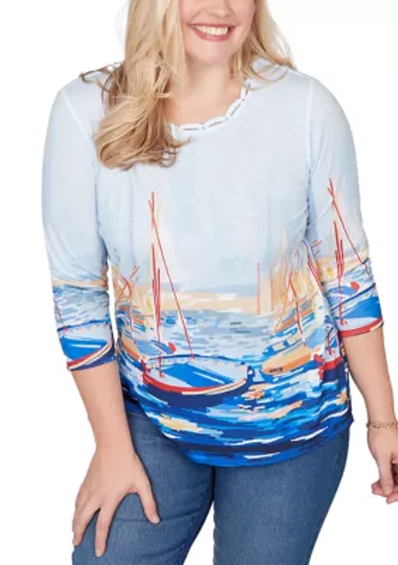Women's Port Side Harbor Scene Shirt