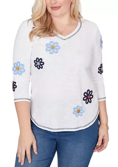 Women's Port Side Button Floral Top