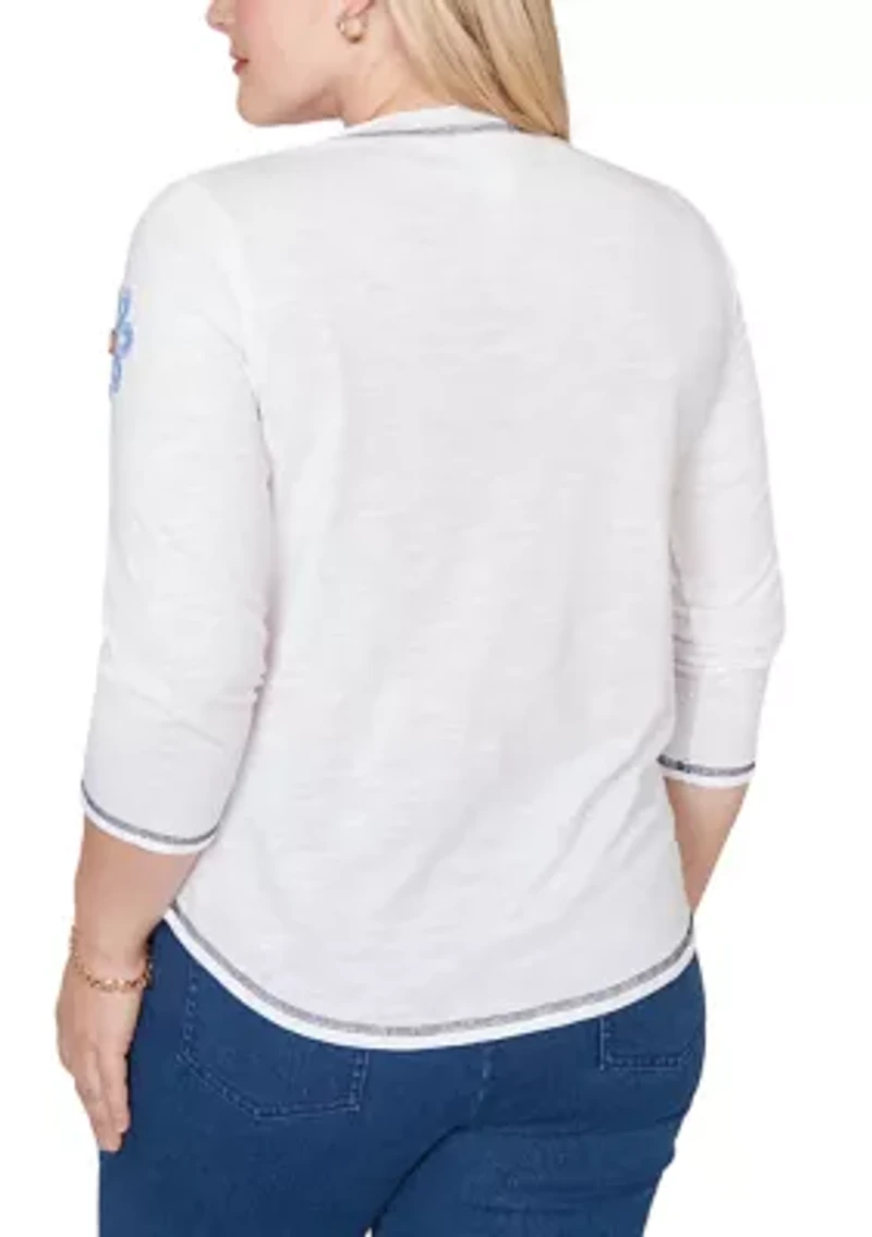 Women's Port Side Button Floral Top