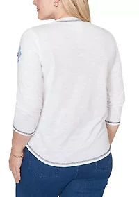 Women's Port Side Button Floral Top