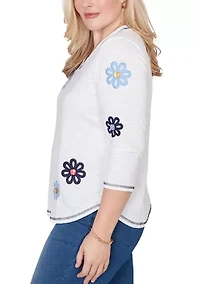 Women's Port Side Button Floral Top
