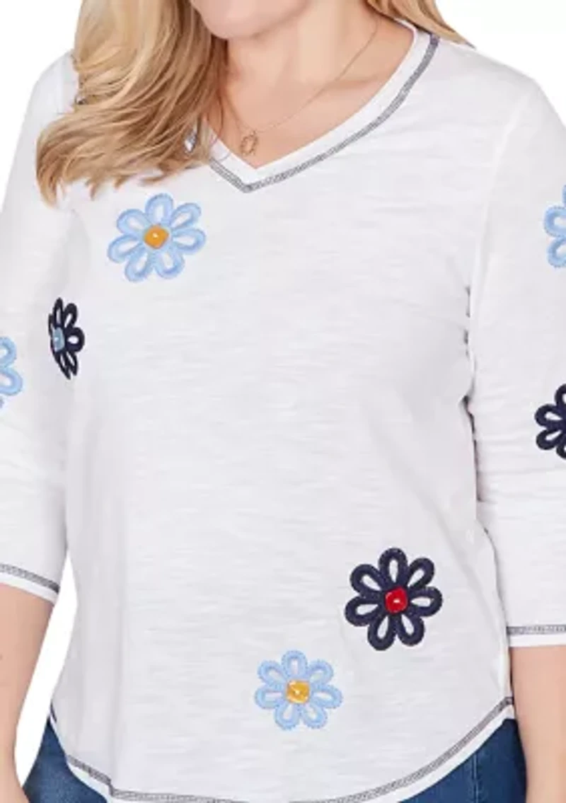 Women's Port Side Button Floral Top