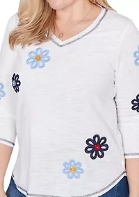 Women's Port Side Button Floral Top