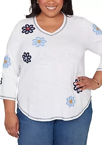 Plus Port Side Button Floral Top