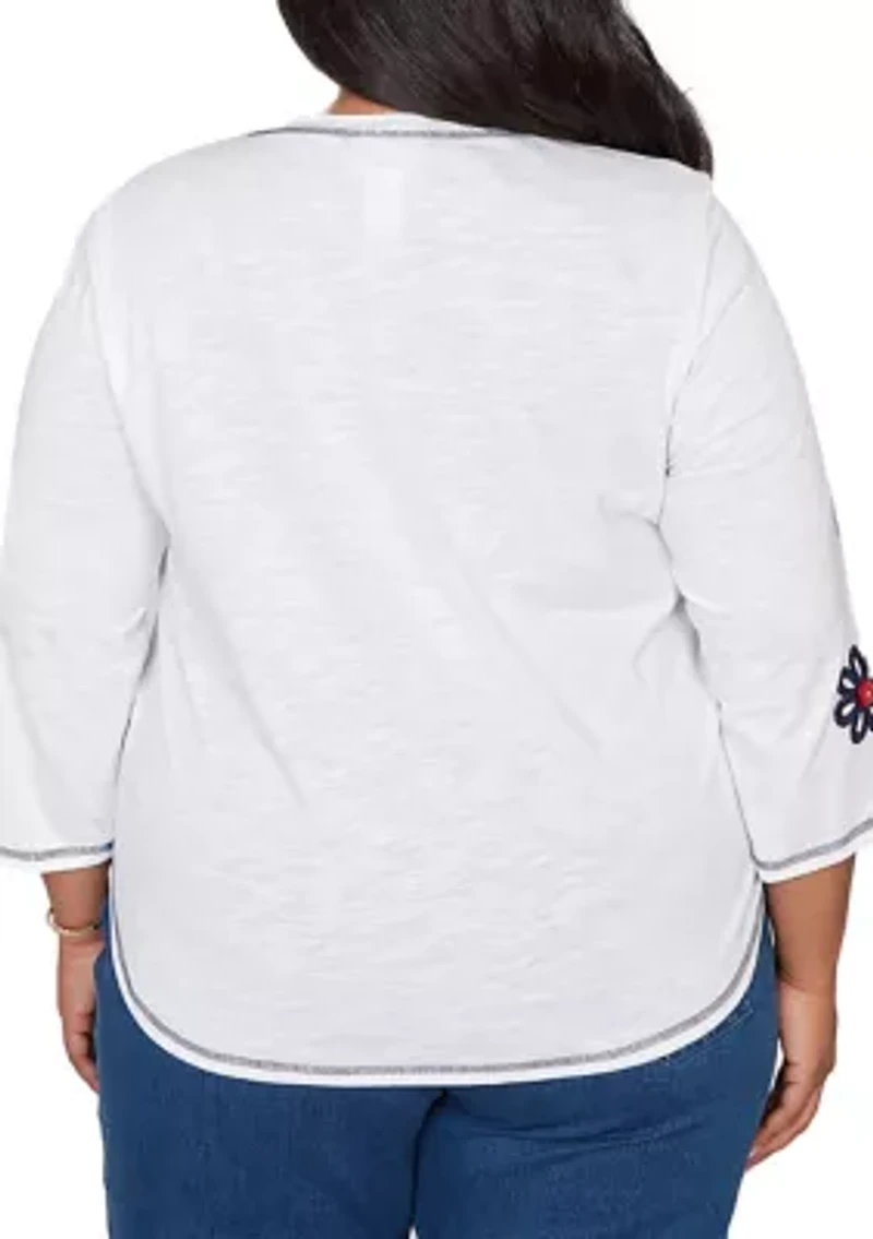 Plus Port Side Button Floral Top