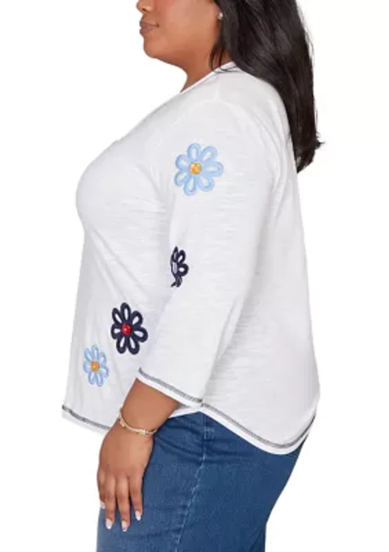 Plus Port Side Button Floral Top