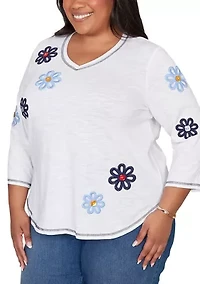 Plus Port Side Button Floral Top