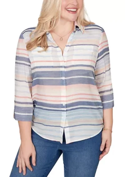 Petite Port Side Texture Stripe Top