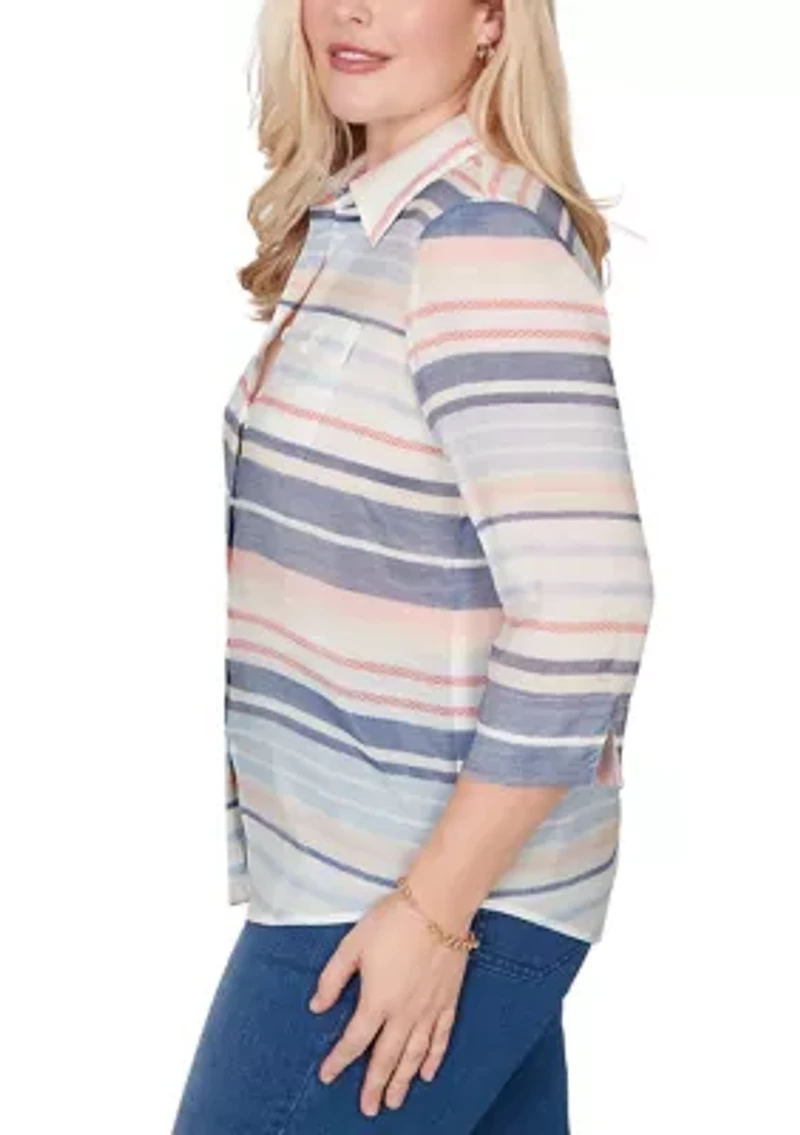 Petite Port Side Texture Stripe Top