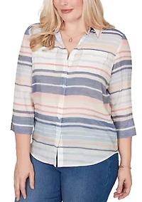 Petite Port Side Texture Stripe Top