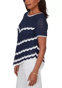 Petite Port Side Crochet Chevron T-Shirt