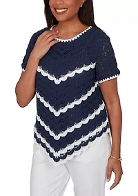 Petite Port Side Crochet Chevron T-Shirt