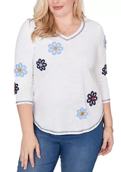 Petite Port Side Button Floral Top