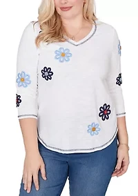 Petite Port Side Button Floral Top