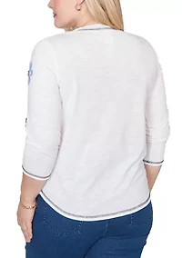 Petite Port Side Button Floral Top