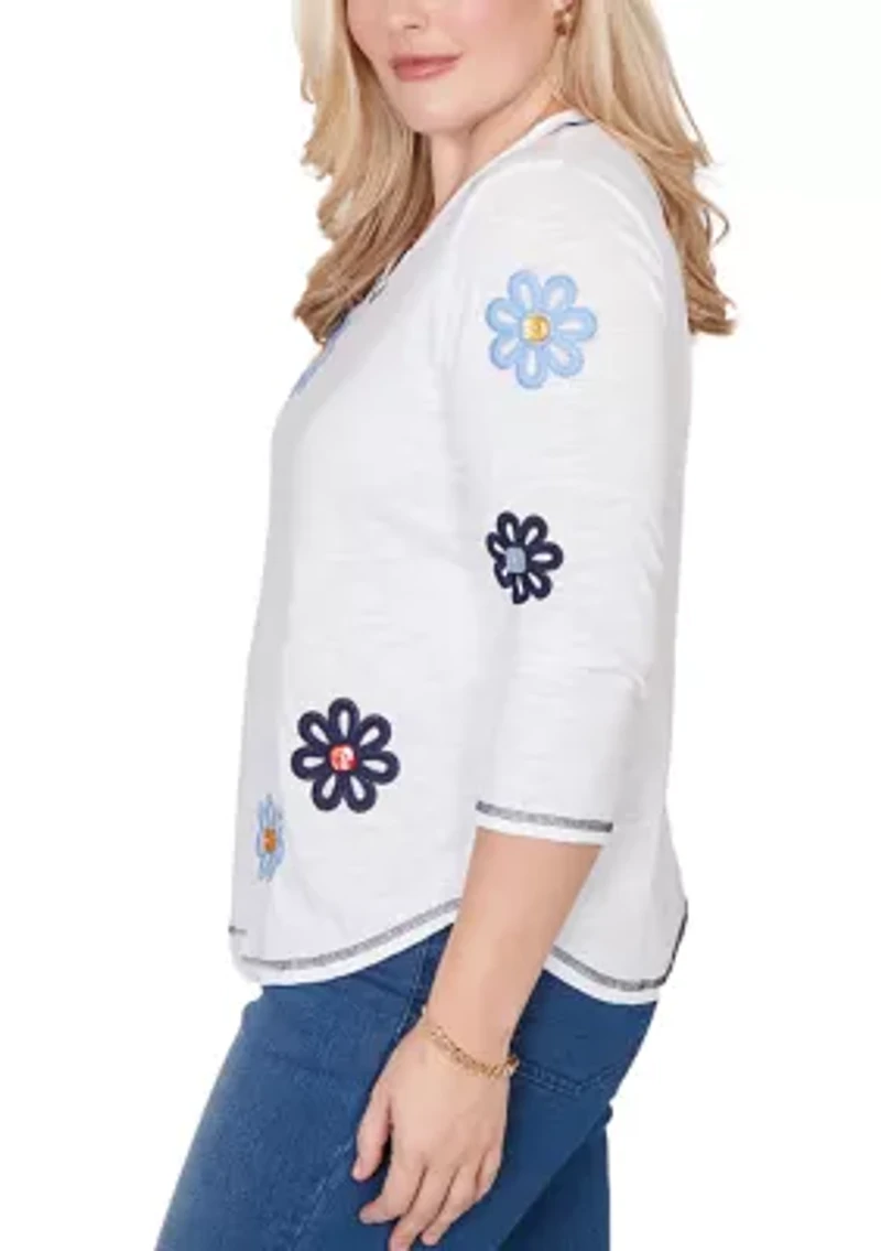 Petite Port Side Button Floral Top