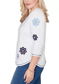 Petite Port Side Button Floral Top