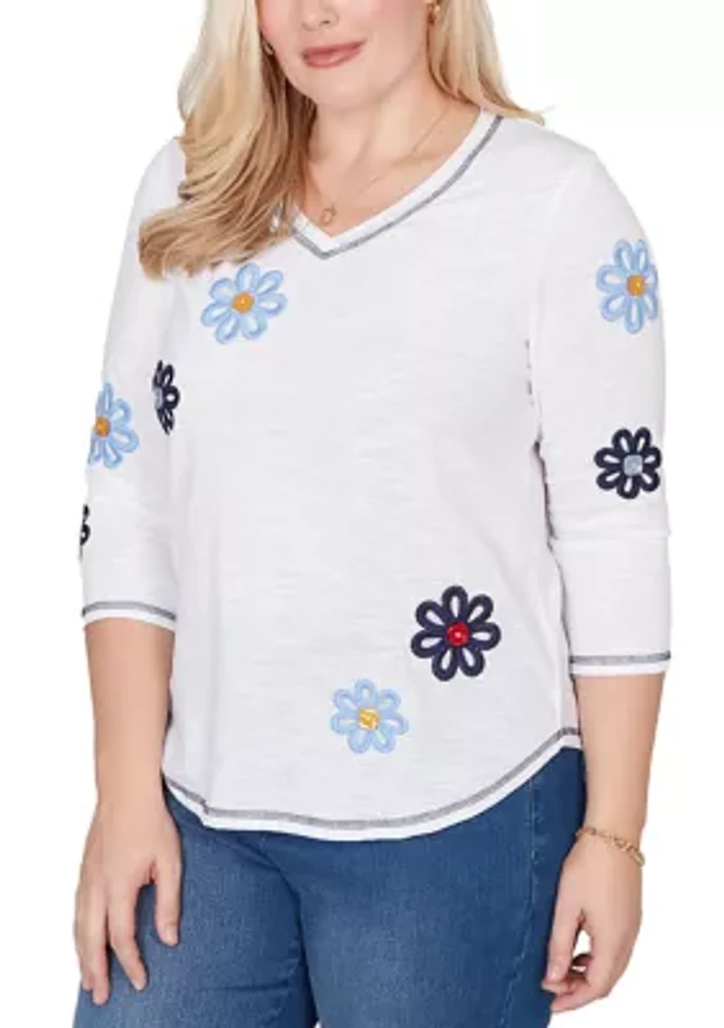 Petite Port Side Button Floral Top