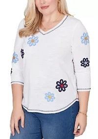 Petite Port Side Button Floral Top