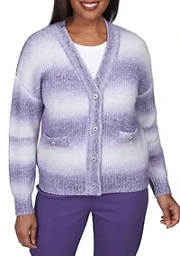 Women's Point of View Blurred Stripes Cardigan with Flower Buttons