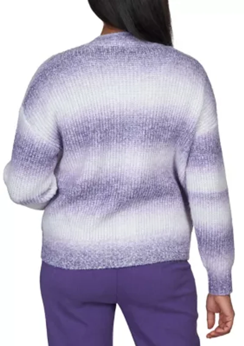 Women's Point of View Blurred Stripes Cardigan with Flower Buttons