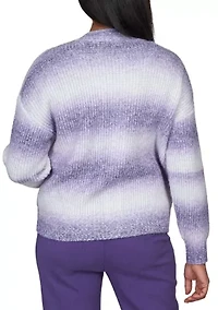 Women's Point of View Blurred Stripes Cardigan with Flower Buttons