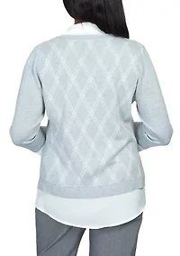 Petite Point of View Diamond Sweater with Built Collared Undershirt